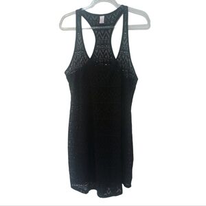 Islander Black Knit/Mesh Long Tank Cover-Up
